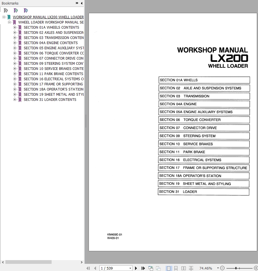 Hitachi Wheel Loader LX200 Workshop Manual KM409E 01