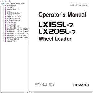 Hitachi Wheel Loader LX20SL 7 Operators Manual 301992 H01020