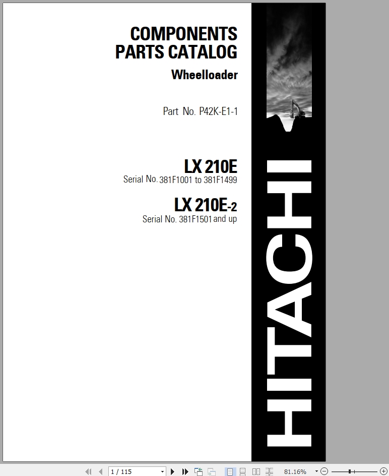 Hitachi Wheel Loader LX210E Component Parts Catalog P42K E1 1