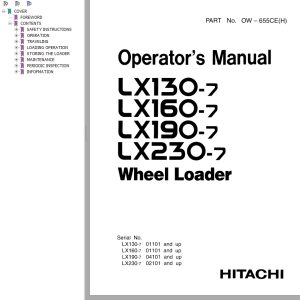 Hitachi Wheel Loader LX230 7 Operators Manual OW655CEH