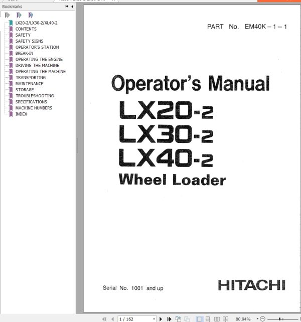 Hitachi Wheel Loader LX30 2 Operators Manual EM40K 1 1