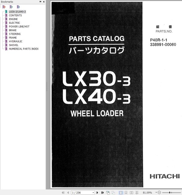 Hitachi Wheel Loader LX30 3 Parts Catalog P40R 1 1 338991 00060 EN JP