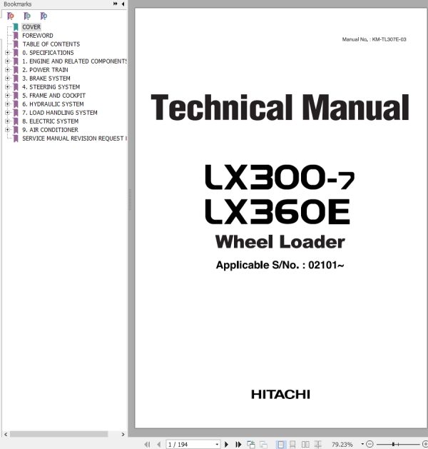 Hitachi Wheel Loader LX300 7 Technical Manual