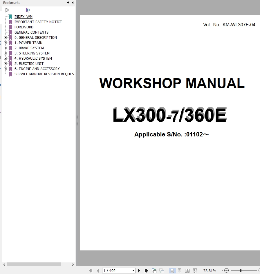 Hitachi Wheel Loader LX360E Workshop Manual KM WL307E 04