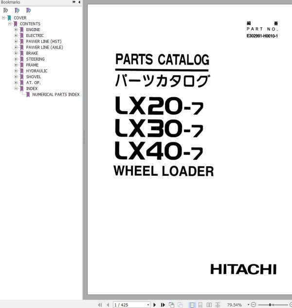 Hitachi Wheel Loader LX40 7 Parts Catalog E302991 H0010 1 EN JP