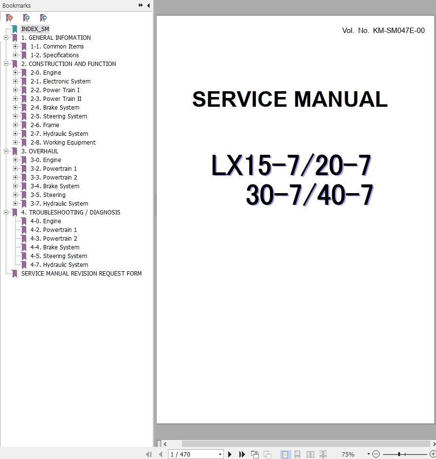Hitachi Wheel Loader LX40 7 Service Manual KM SM047E 00