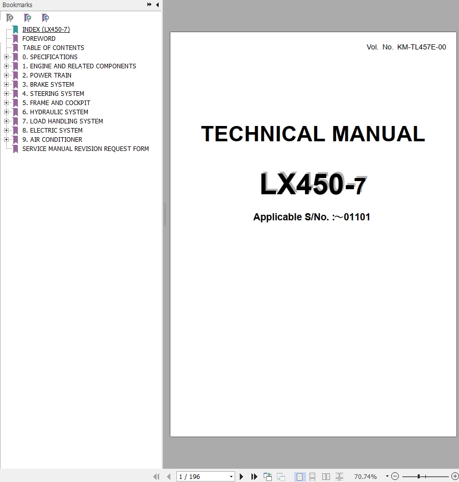 Hitachi Wheel Loader LX450 7 Technical Manual KM TL457E 00