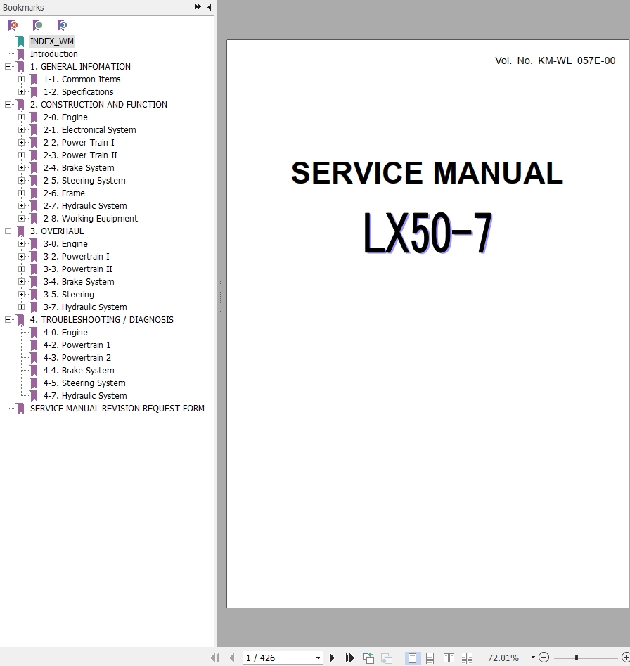 Hitachi Wheel Loader LX50 7 Service Manual KM WL057E 00