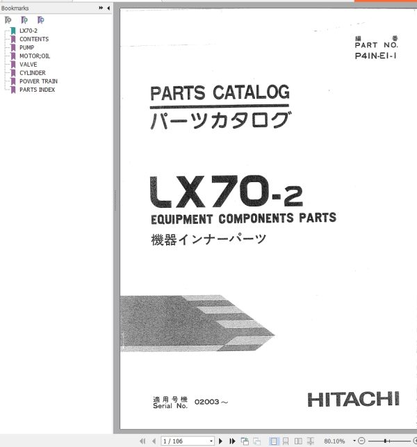 Hitachi Wheel Loader LX70 2 Parts Catalog EN JP