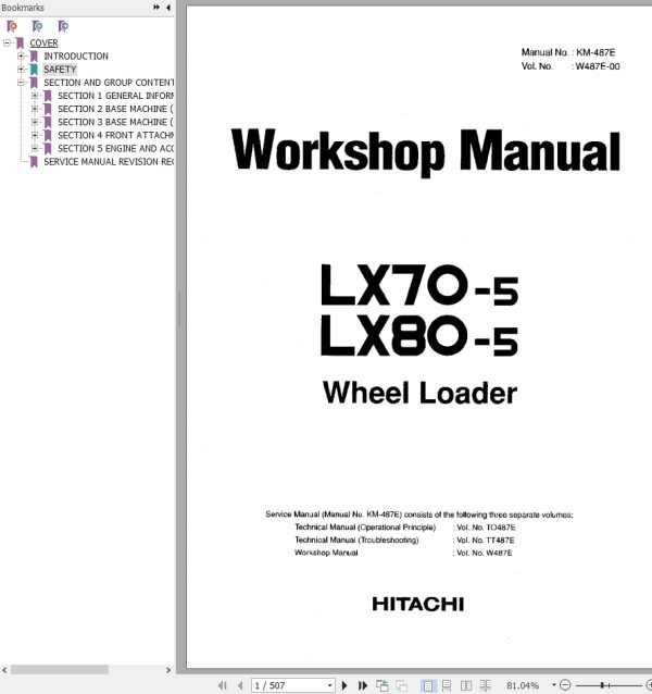 Hitachi Wheel Loader LX70 5 Workshop Manual W487E 00