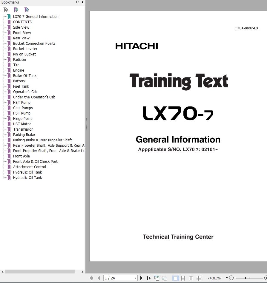 Hitachi Wheel Loader LX70 7 General Information TTLA 0607 LX