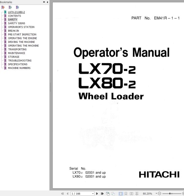 Hitachi Wheel Loader LX80 2 Operators Manual EM41R 1 1