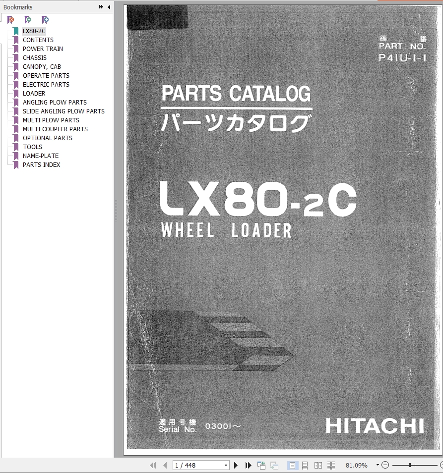Hitachi Wheel Loader LX80 2C Parts Catalog P41U 1 1 EN JP