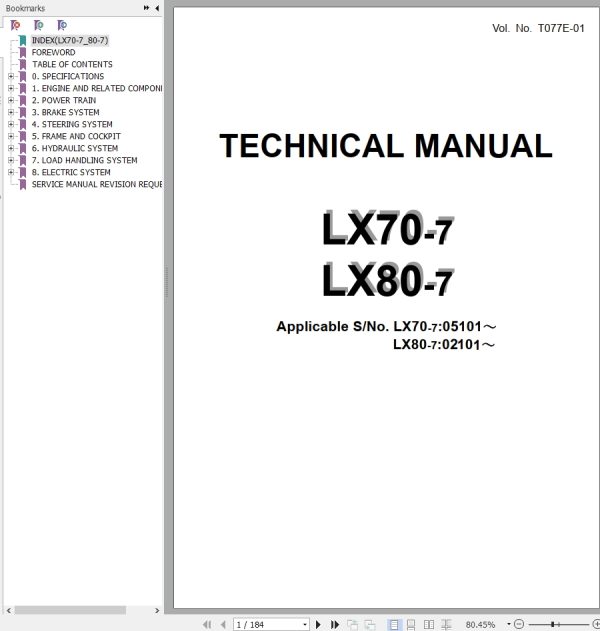 Hitachi Wheel Loader LX80 7 Technical Manual