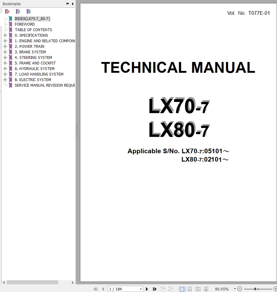 Hitachi Wheel Loader LX80 7 Technical Manual
