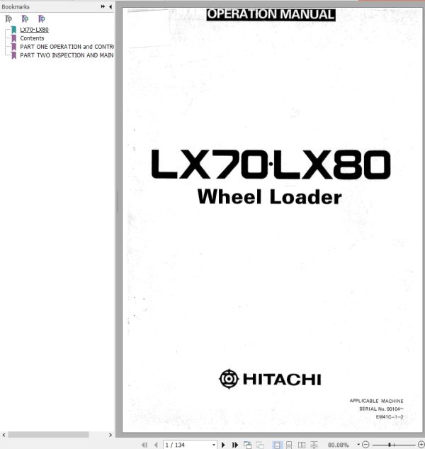 Hitachi Wheel Loader LX80 Operation Manual EM41C 1 2