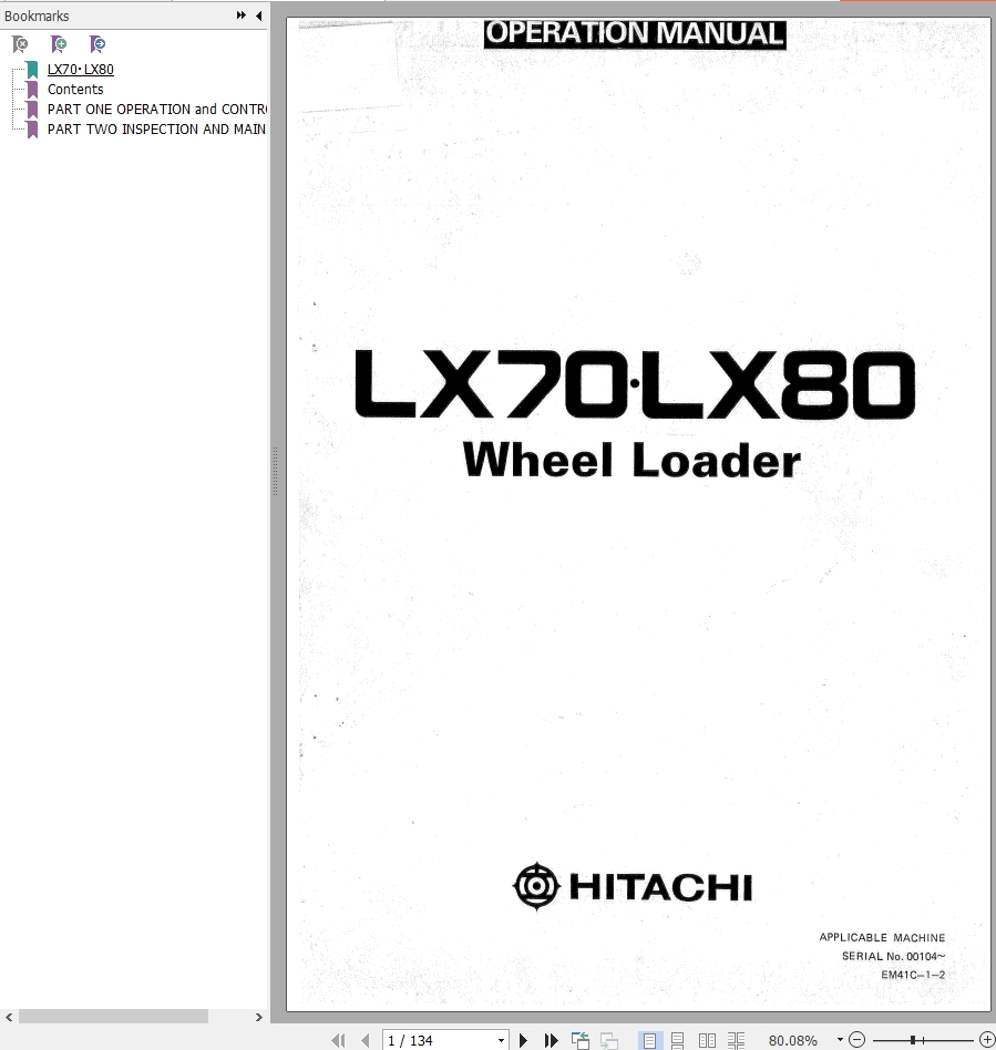 Hitachi Wheel Loader LX80 Operation Manual EM41C 1 2