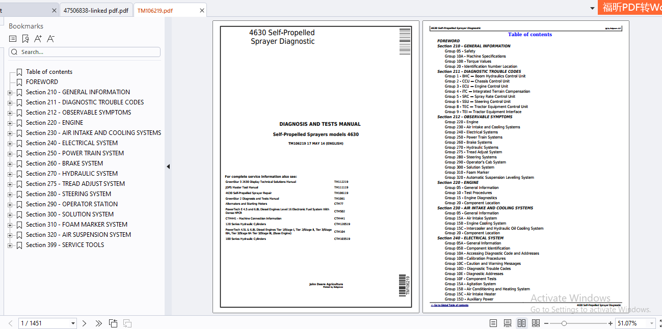 John Deere 4630 Self Propelled Sprayers Diagnostic Service Manual TM106219 1