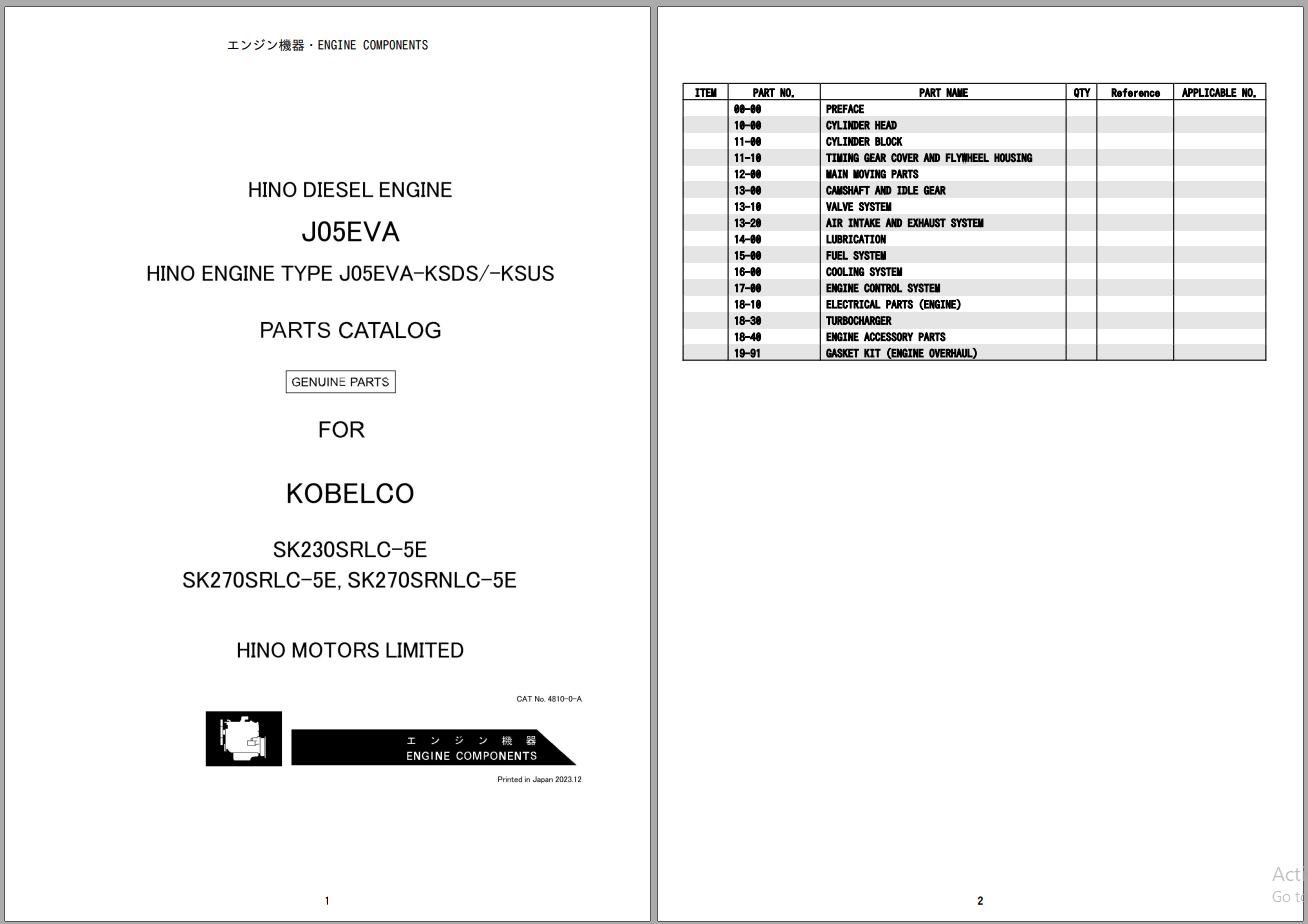 Kobelco Excavator Collection All Model Parts Manual PDF 2