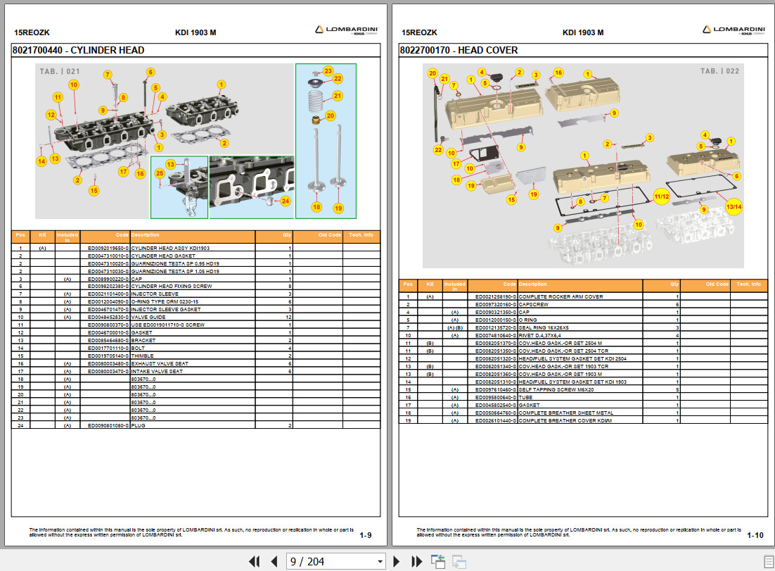 Kohler Engine KDI 1903M 2504M 1903TCR 2504TCR 2504TM Service Parts Manual