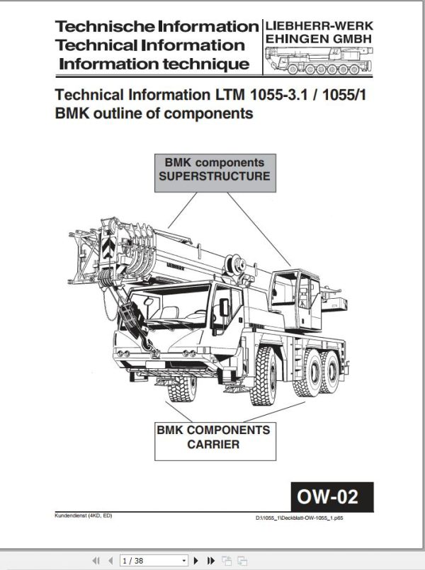 Liebherr Crane LTM 1055 3.1 OW 02 Outline Of Components BMK Manual