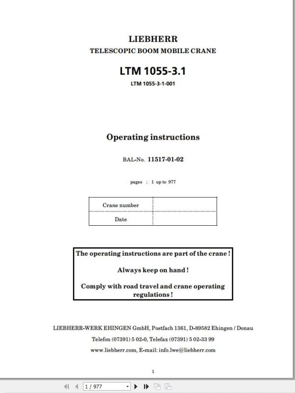 Liebherr Crane LTM 1055 3.1 Operating Manual