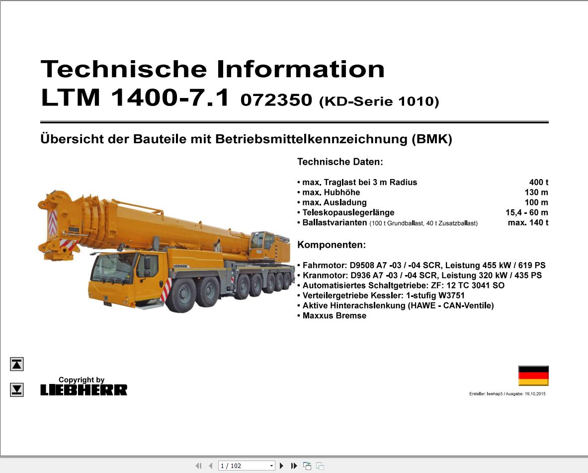 Liebherr Crane LTM 1400 7.1 Diagrams and Service Manual 7