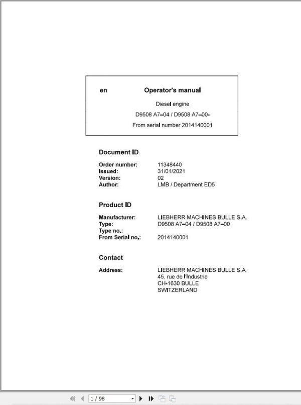 Liebherr Crane LTM 1400 7.1 Drive Assembly Diesel Engine Manual 3