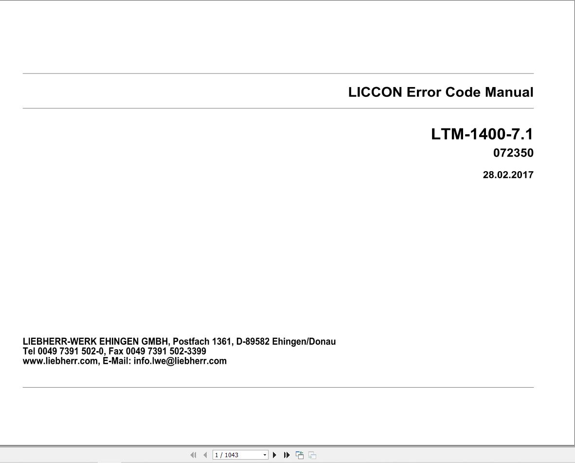 Liebherr Crane LTM 1400 7.1 Error Code List Diagnostics Manual 1