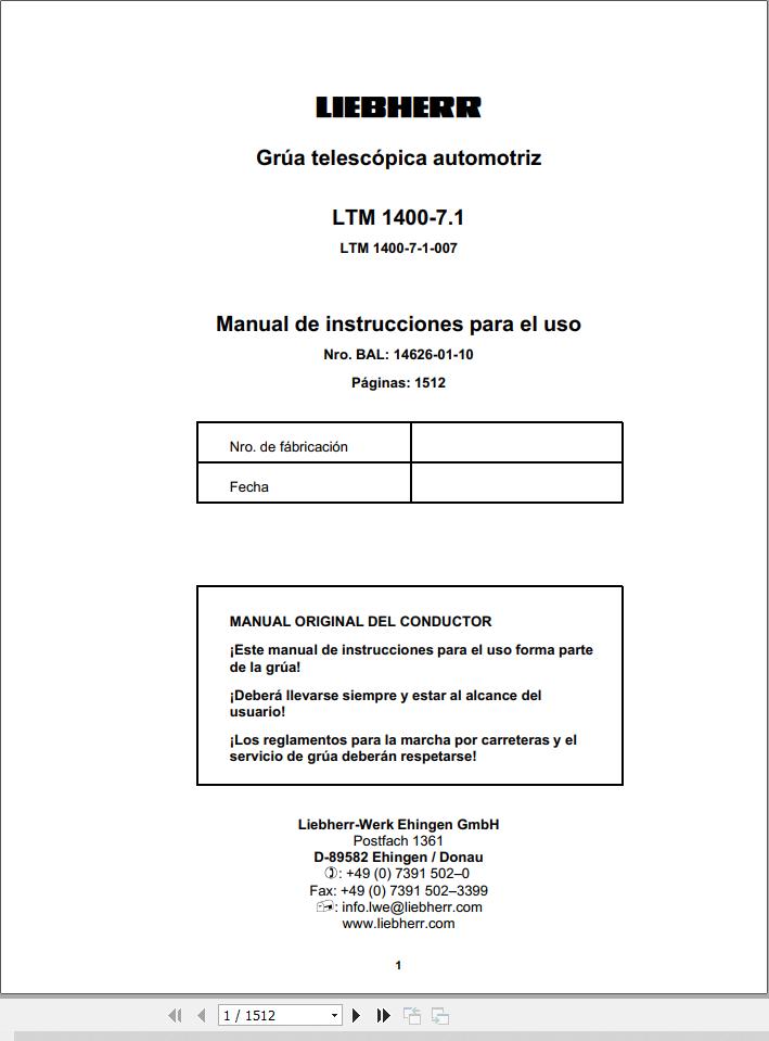 Liebherr Crane LTM 1400 7.1 Operation Manual 1