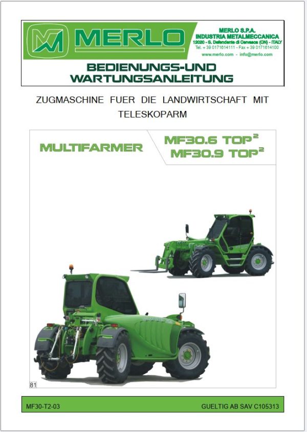 Merlo Multifarmer MF30.6 MF30.9 TOP Service Manuals Schematics 2024