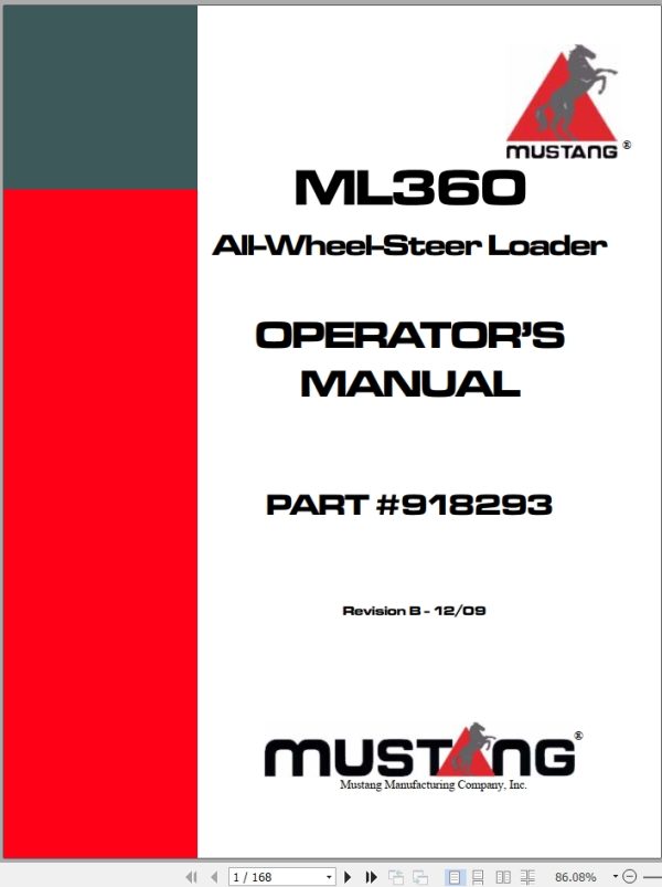 Mustang All Wheel Steer Loader ML360 Operator Manual 918293B