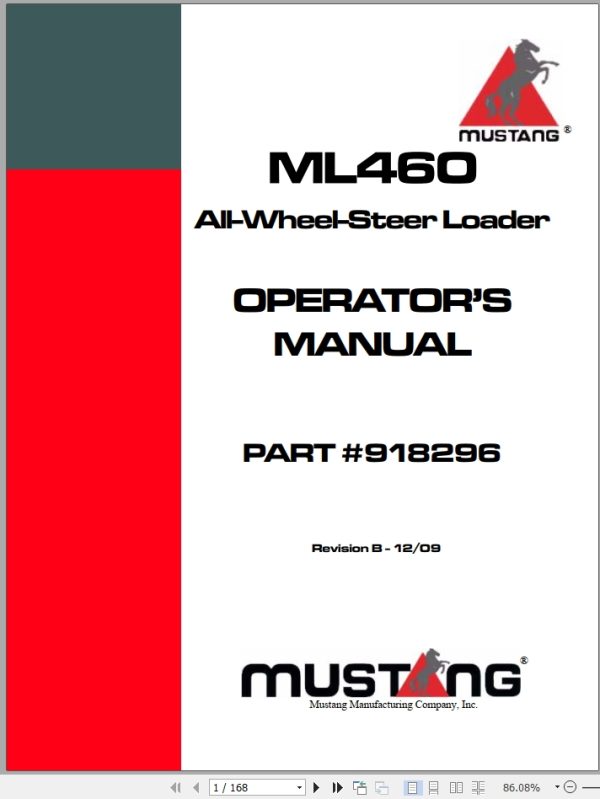 Mustang All Wheel Steer Loader ML460 Operator Manual 918296B
