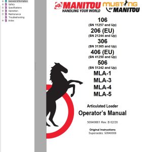 Mustang Articulated Loader 106 to 506 MLA 1 to MLA 5 Operator Manual 50940661B