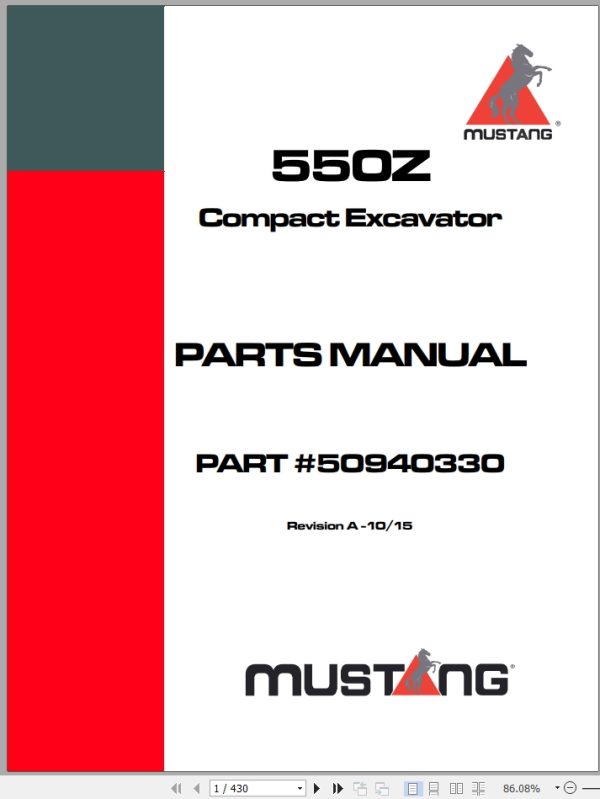 Mustang Compact Excavator 550Z Parts Manual 50940330A
