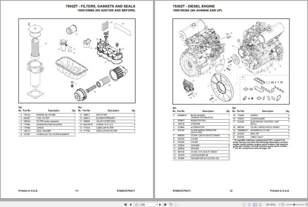 Mustang Compact Excavator 7503ZT Parts Manual 918083E 1