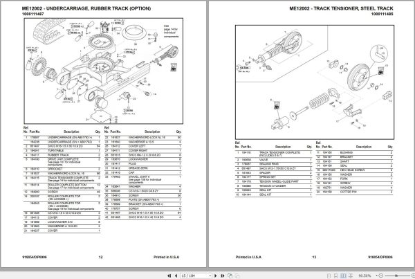 Mustang Compact Excavator ME12002 Parts Manual 1