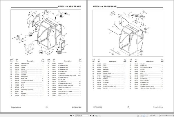 Mustang Compact Excavator ME2503 Parts Manual 909788A 1