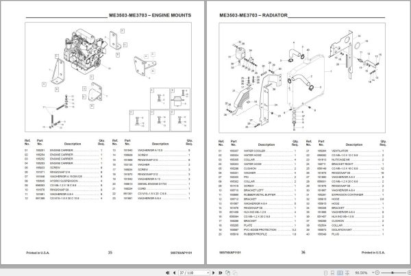 Mustang Compact Excavator ME3503 ME3703 Parts Manual 909790A 1 1
