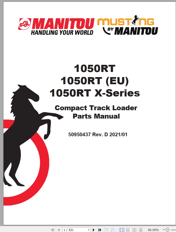 Mustang Compact Track Loader 1050RT Parts Manual 50950437D
