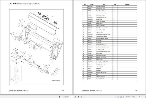 Mustang Compact Track Loader 1850RT Parts Manual 50960152C 1