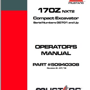 Mustang Excavator 170Z NXT2 Operator Manual 50940308B