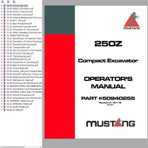 Mustang Excavator 250Z Operator Manual 50940255C