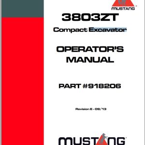 Mustang Excavator 3803ZT Operator Manual 918206E