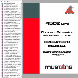 Mustang Excavator 450Z NXT2 Operator Manual 50940408B