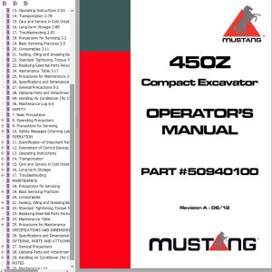 Mustang Excavator 450Z Operator Manual 50940100A