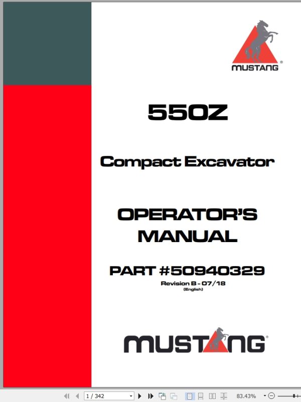 Mustang Excavator 550Z Operator Manual 50940329B