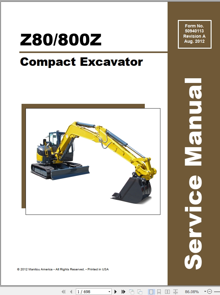 Mustang Excavator 800Z GEHL Z80 Service Manual