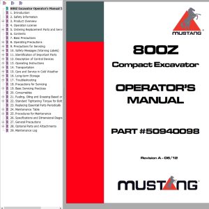 Mustang Excavator 800Z Operator Manual