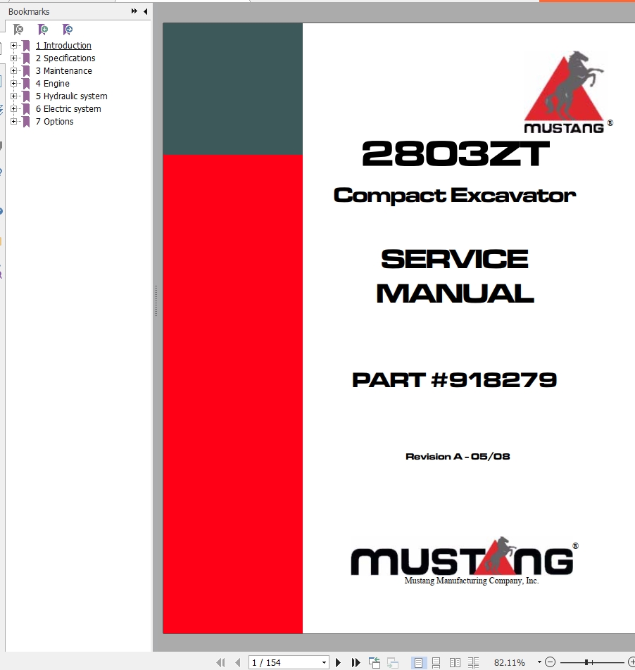Mustang Excavator ME2803ZT Service Manual 918279A